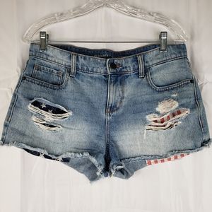Old Navy Boyfriend Patriotic Flag Strips & Stars Peek A Boo Pockets Shorts Sz 6.